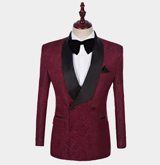 Modern Burgundy Men Suits with 2 Pieces | Bespoke Silk Shawl Lapel Tuxedo_3