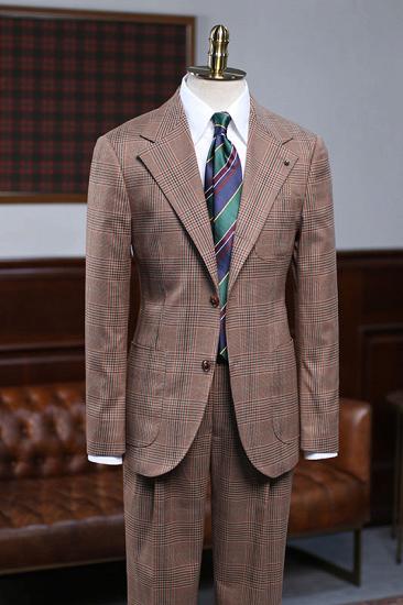 Nathalie Popular Coffee Small Plaid 2 Pieces Slim Fit Custom Business Suit_1