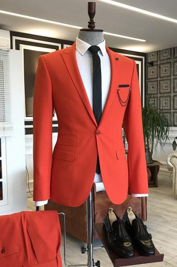 Custome Red Peaked Lapel One Button Slim Fit Dinner Party Suits | Happnessmall_1