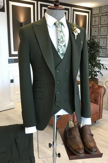 Fyren Popular Dark Green One Button 3 Flaps Tailored Business Suits For Men_1