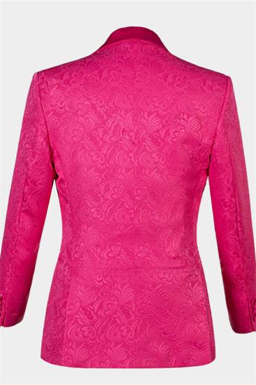 Chic Floral Pink Jacquard Corduroy Slim Fit Prom Suits with One Button_2