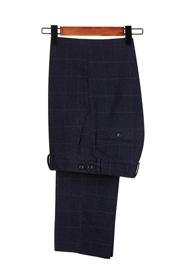 James Dark Navy Plaid Peak Lapel Double Breasted 3 Piece Men's Business Suit_4
