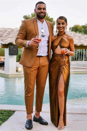 Cyprian Trendy Brown One Button Peaked Lapel Mens Prom Suits_1