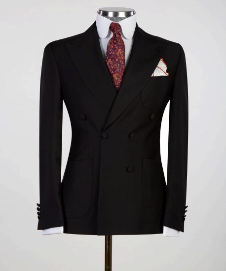 Artemis Classic Black Double Breasted Peaked Lapel Business Men Suits_4