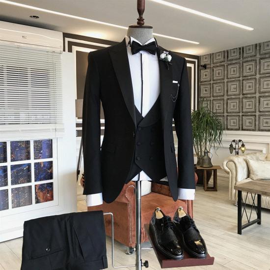 Ayla Classic Black Peaked Lapel Slim Fit Formal Business Suits_2