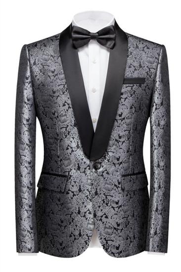 Latest Design Silver Shawl Lapel Stylish One Button Jacquard Weddig Tuxedo for Men