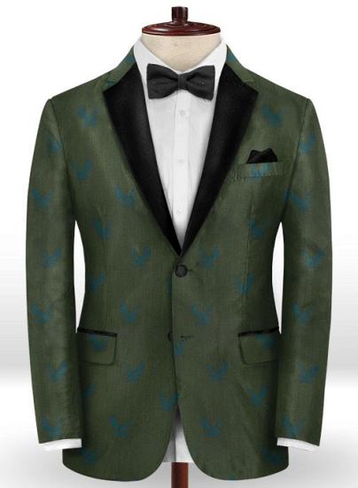 Osiris Bespoke Printed Dark Green Suits for Men | New Prom Men Suits with Black Lapel