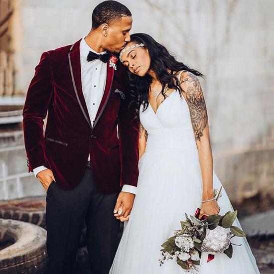 Daniel Fashion Burgundy One Button Velvet Wedding Groom Suit for Men_2