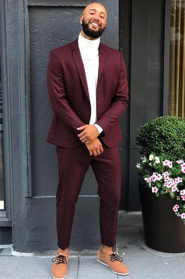 New Arrival Burgundy Two Pieces Solid Colo Prom Suits for Men | Happnessmall_1