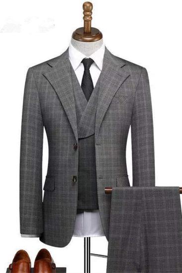 Classical Notched Lapel Plaid Three Pieces Formal Business Men Suits