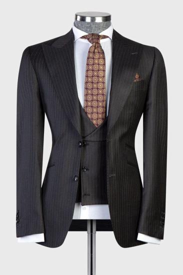 Modern Black Stripe Peaked Lapel Three Pieces Men Suits for Business | Happnessmall