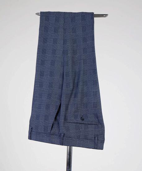 Gentle Formal Navy Double Breasted Plaid Peaked Lapel Business Suits_4