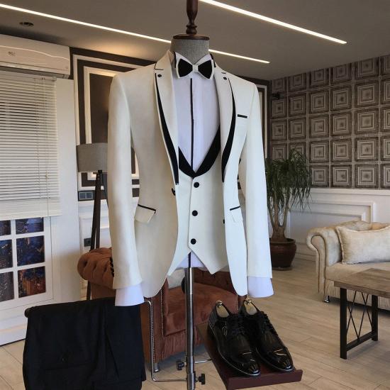 Martina Handsome Black Slim Fit Prom Men Suits With White Notched Lapel_2