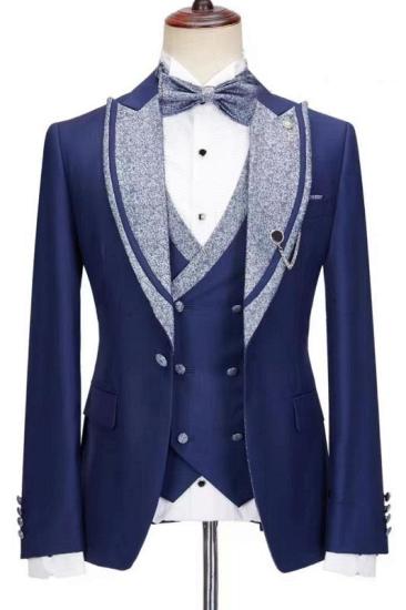 Lennox New Special Design Dark Blue Three Pieces Peaked Lapel Men's Suits