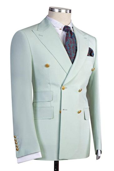 Chic Turquoise Bespoke Double Breasted Peaked Lapel Prom Men Suits_2