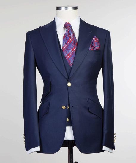 Sterling Chic Dark Navy Three Pieces Men Suits With Peaked Lapel_4