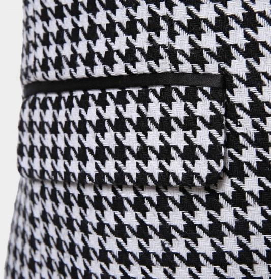 Popular Black and White Houndstooth Huge Shawl Lapel Silk Tuxedo | Business Three Pieces Men Suits_4