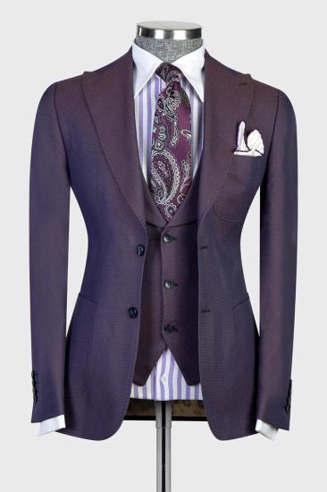 Modern Dark Purple  Peaked Lapel 3-pieces Men Suits For Business | Happnessmall_1