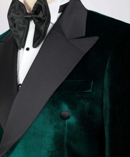 Beckett New Arrival Green Double Breasted Velvet  Prom Suits With Peaked Lapel_4