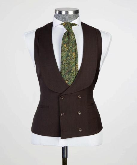 Newest Dark Brown Peaked Lapel Three Pieces Men Suits For Business | Happnessmall_2