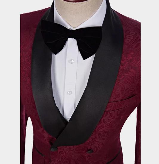 Modern Burgundy Men Suits with 2 Pieces | Bespoke Silk Shawl Lapel Tuxedo_4
