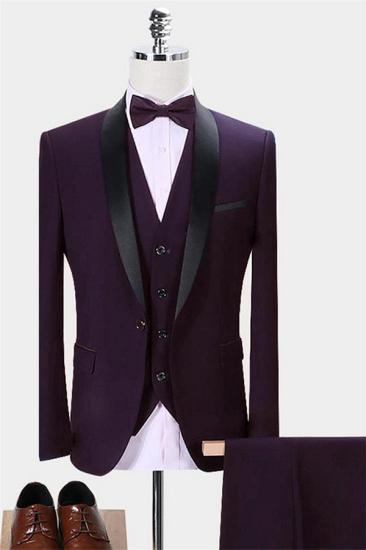 Chic Dark Purple Business Tuxedos | Glamorous Slim Fit Men Dress Prom Suits 3 Pieces
