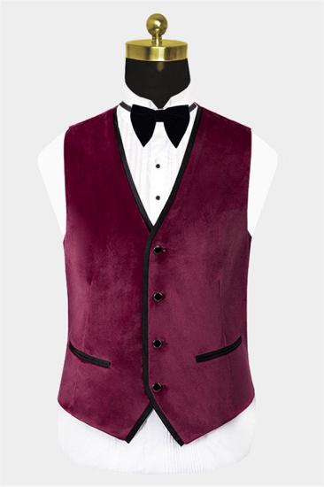 Jaxon Newest Burgundy Velvet Three Pieces Tuxedo | Peak Lapel Prom Men Suits_2