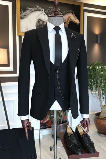 Nora Traditional All Black 3-Pieces Peaked Lapel Business Suits For Men_1