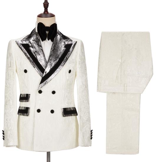 Unique White Jacquard Silver Gray Lapel With Black Border Men'S Wedding Tailcoat_4