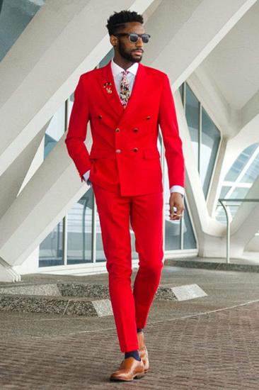 Gabriel Modern Red Peaked Lapel Double Breasted Men Suits for Prom_1