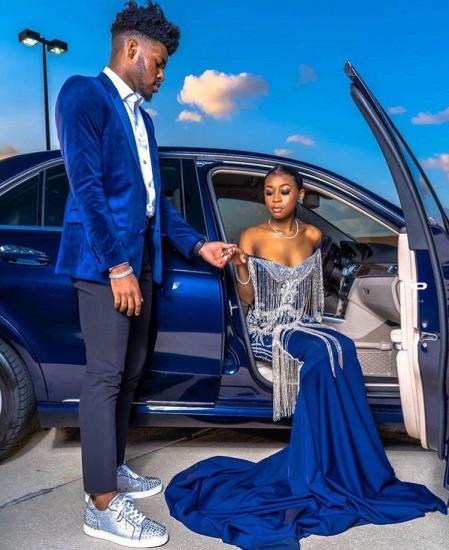 Orion Royal Blue Velvet Two Pieces Peaked Laple Men's Prom Suit_2