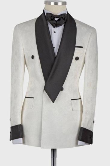 New Arrival White Shawl Lapel Double Breasted Fashion Slim Fit Wedding Groom Suit