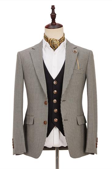 Unique Light Khaki Notch Lapel 3 Piece Men's Suit with Dark Coffee Waistcoat