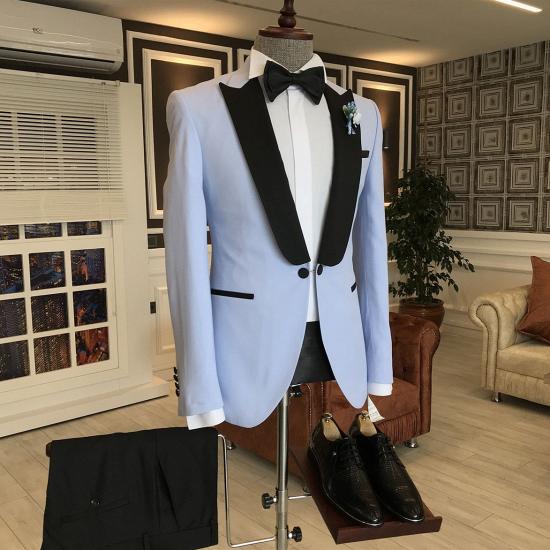 Wilder New Sky Blue One Button Slim Fit Men Suits Mixed Black Peaked Lapel_2