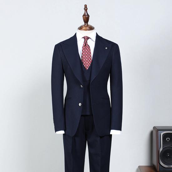 Amelia Elegant Navy Blue Three-Pieces Peaked Lapel Bespoke Business Men Suits_2