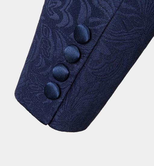 Fashion Navy Blue Three Pieces Jacquard Huge Shawl Lapel Bespoke Men Suits For Prom | Wedding_6