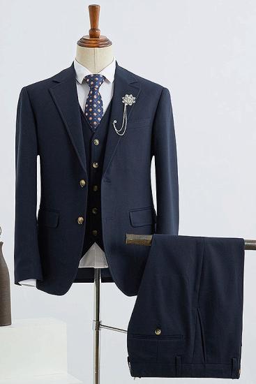 Alex Popular Formal Navy Blue Notched Lapel 2 Buttons Slim Fit Bespoke Suit_1