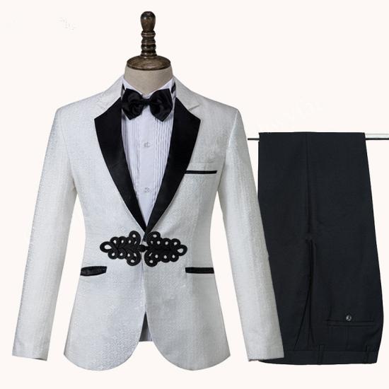 Fashion White Jacquard Knitted Button Wedding Suit | happnessmall_3