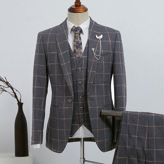 Genevieve Advanced Dark Gray Plaid 3 Pieces Slim Fit Custom Business Suit_2