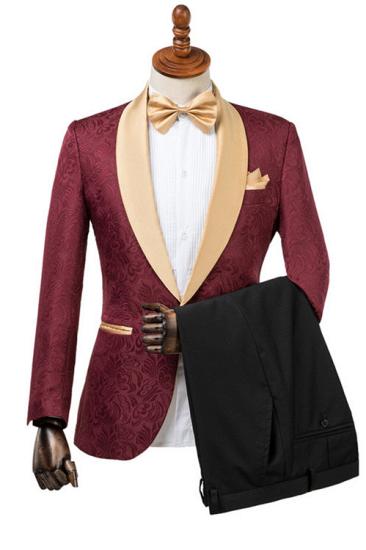 Jett High-Quality Burgundy Slim Fit Jacquard Wedding Suit for Men_1