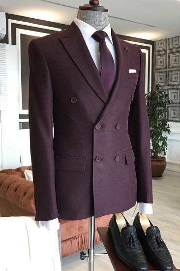 New Arrival Burgundy Double Breasted Bespoke Business Suits For Men_1