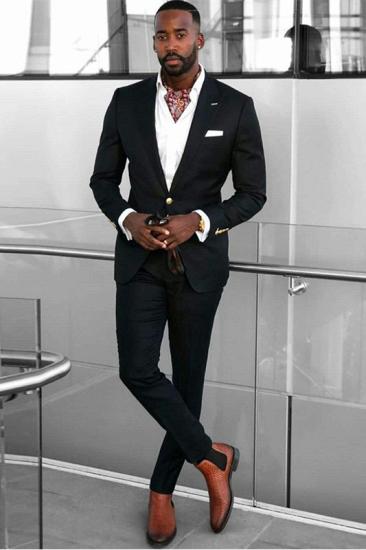 Chloe Black Slim Fit One Button Peaked Lapel Formal Men Suits_1