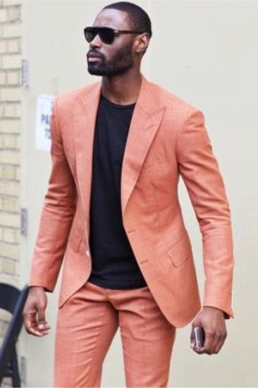 Maddox Simple Peach Close Fitting Peaked Lapel Bespoke Men Suits for Prom_1