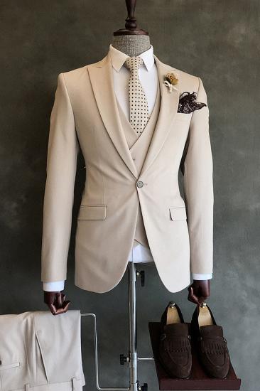 Happnessmall Best Fitted Champagne 3-Pieces Peaked Lapel Business Suits_1