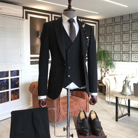 New Arrival Classic Black Peaked Lapel  Slim Fit Men Suits | Happnessmall_2