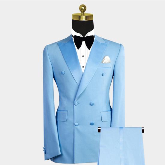Vaughn Trendy Blue Double Breasted Peaked Lapel Men Suits_2