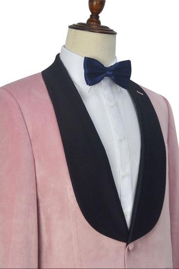 Handsome Pink One Button Wedding Tuxedos | Black Silk Shawl Lapel Prom Suits for Men_4