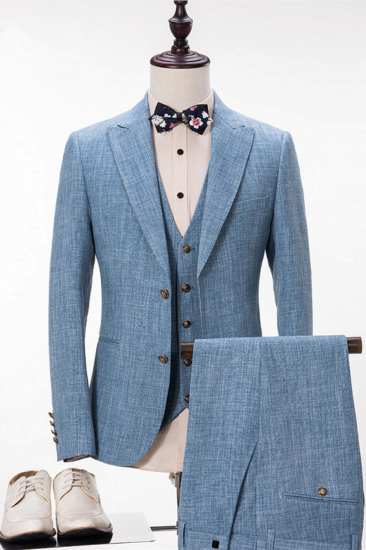 Fashionable Blue Linen Wedding Set | Lapel Summer Groom Set