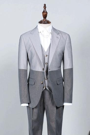 Happnessmall Gray 3 Pieces Notched Lapel Suit For Business_1