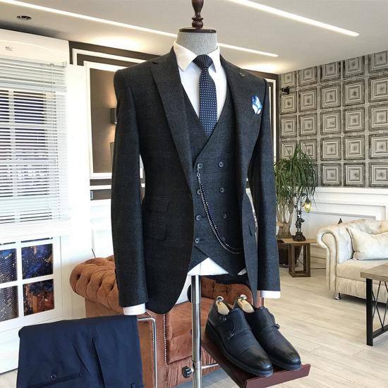 Modern Formal Black Plaid 3-Pieces Regular Bespoke Business Suits For Men_2